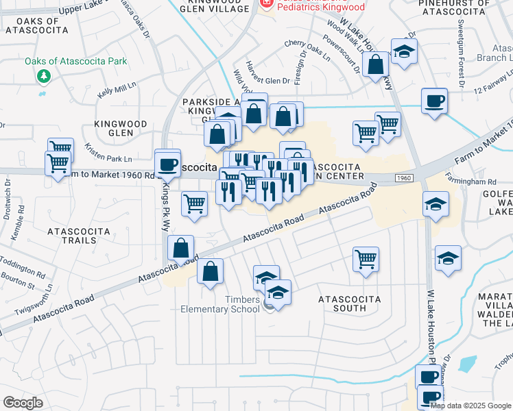 map of restaurants, bars, coffee shops, grocery stores, and more near 7034 Farm to Market 1960 in Humble