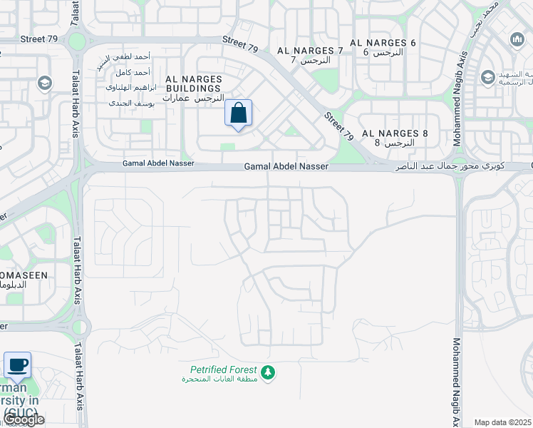 map of restaurants, bars, coffee shops, grocery stores, and more near in New Cairo 3