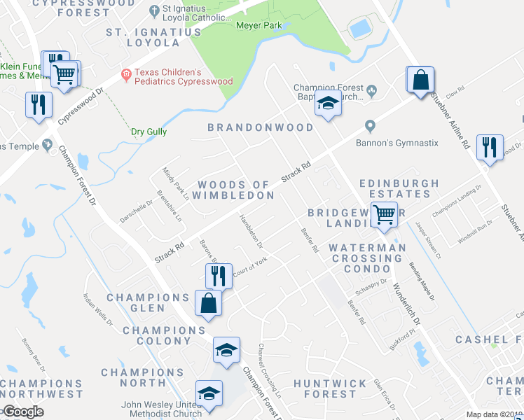 map of restaurants, bars, coffee shops, grocery stores, and more near 5215 Royal Walk in Houston