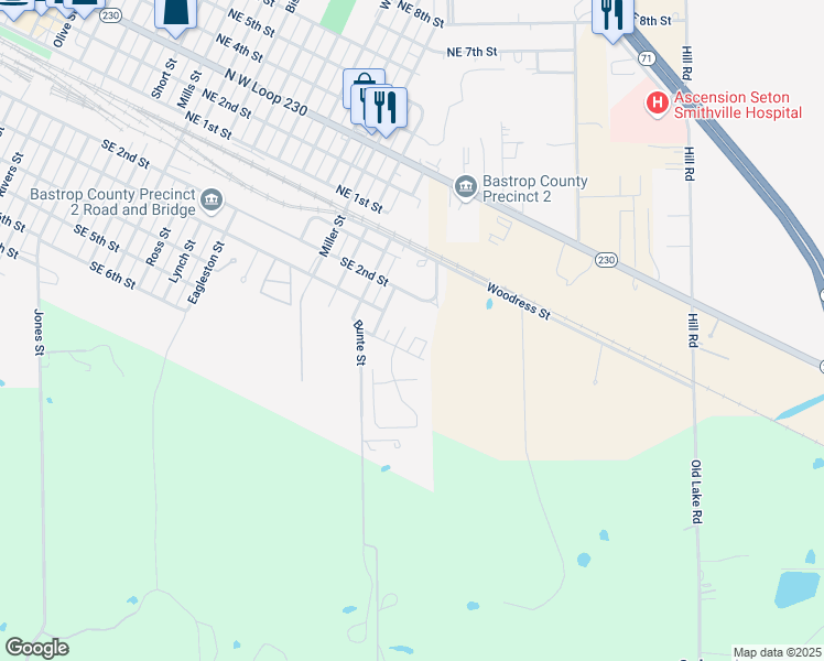 map of restaurants, bars, coffee shops, grocery stores, and more near 301 Anderson Street in Smithville