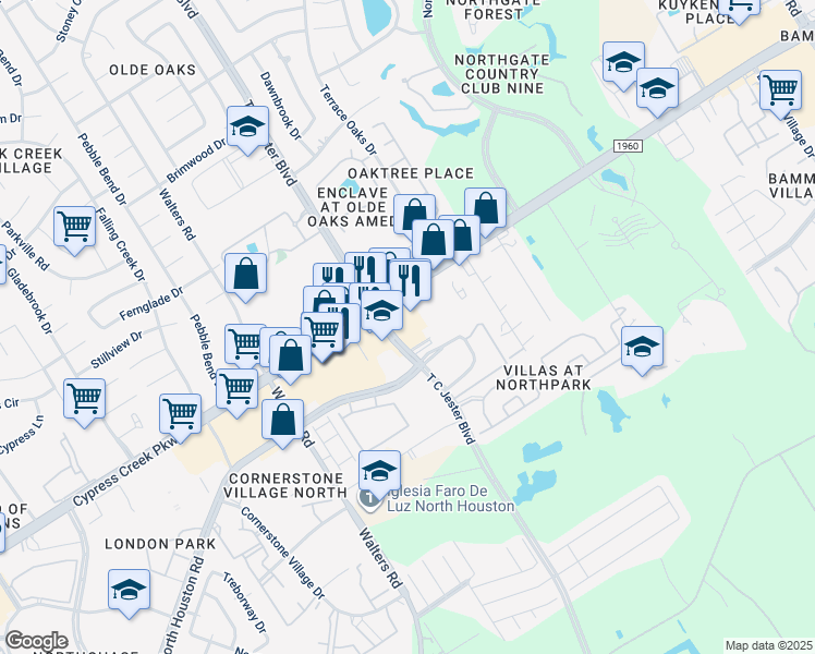 map of restaurants, bars, coffee shops, grocery stores, and more near 3341 Cypress Creek Parkway in Houston