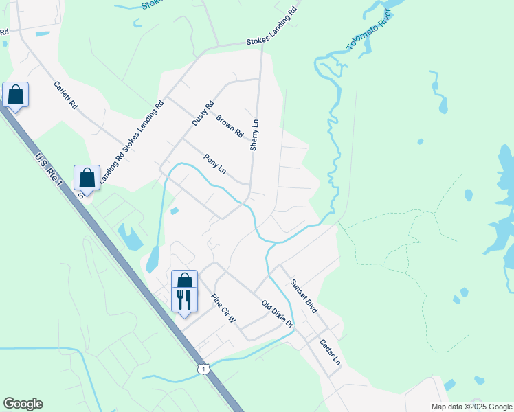 map of restaurants, bars, coffee shops, grocery stores, and more near 6548 Sherry Lane in St. Augustine