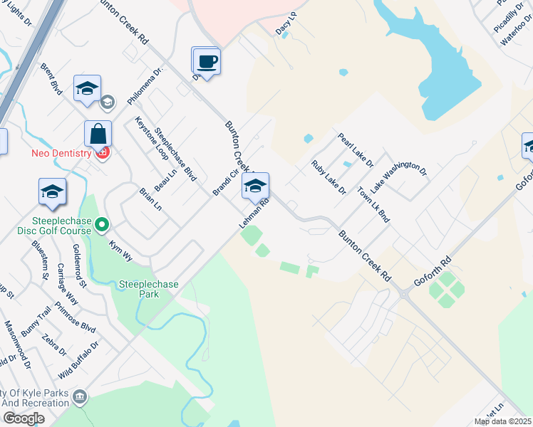 map of restaurants, bars, coffee shops, grocery stores, and more near 1700 Lehman Road in Kyle
