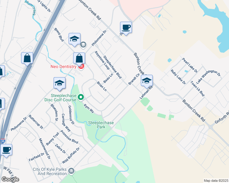 map of restaurants, bars, coffee shops, grocery stores, and more near 980 Brandi Circle in Kyle