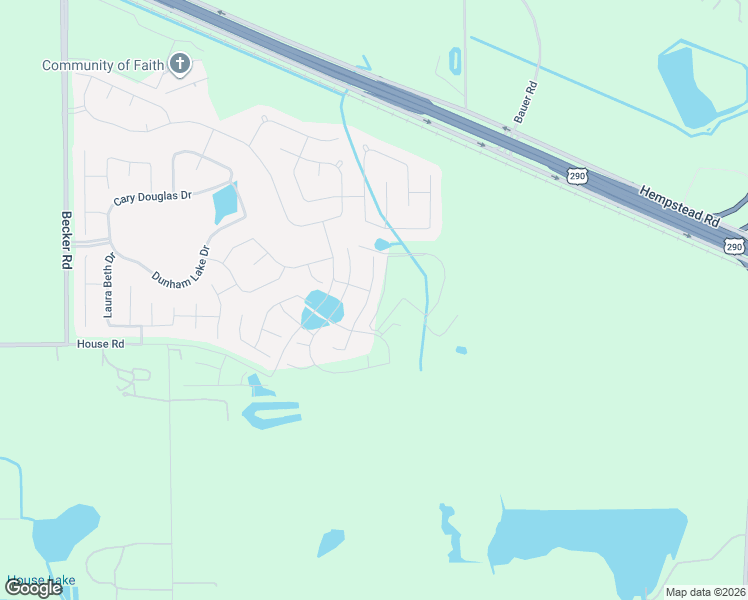 map of restaurants, bars, coffee shops, grocery stores, and more near Bryce Pecan Way in Cypress