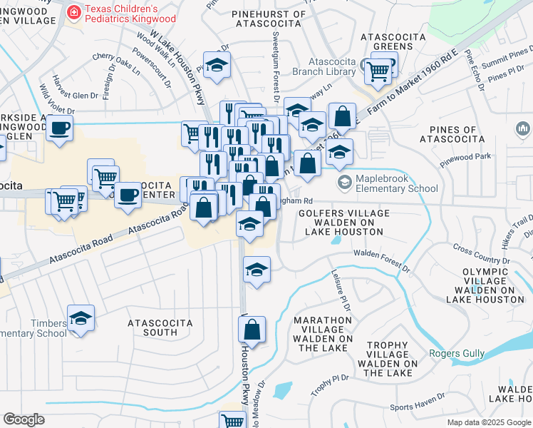 map of restaurants, bars, coffee shops, grocery stores, and more near 7576 Farm to Market 1960 in Humble