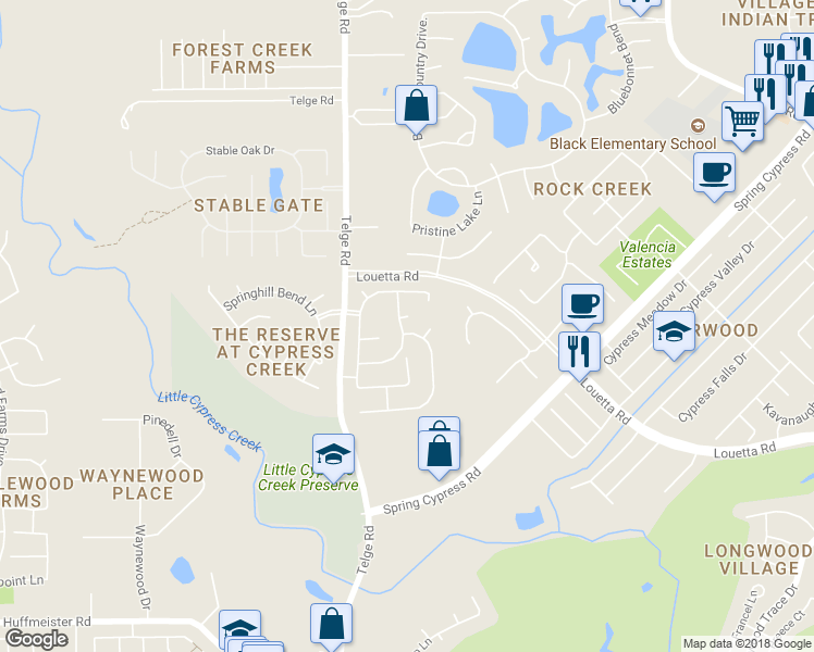 map of restaurants, bars, coffee shops, grocery stores, and more near 15011 Southern Cypress Court in Cypress