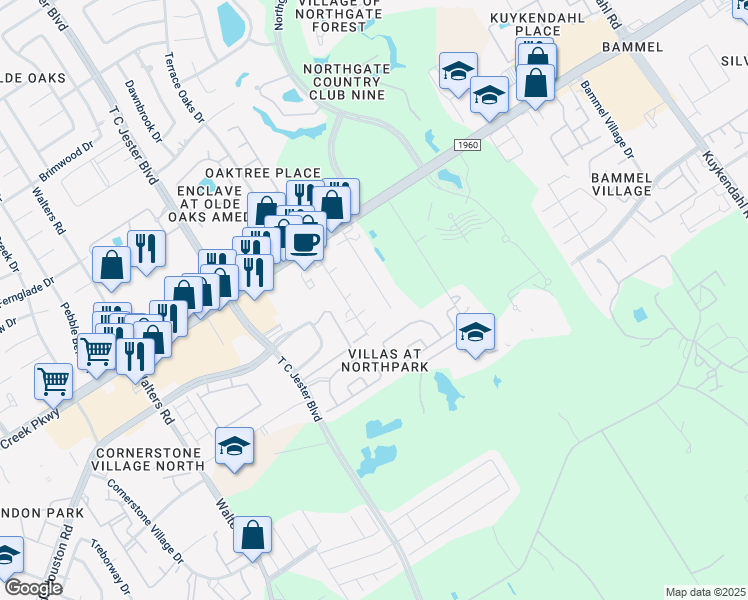 map of restaurants, bars, coffee shops, grocery stores, and more near 15010 Mintz Lane in Houston