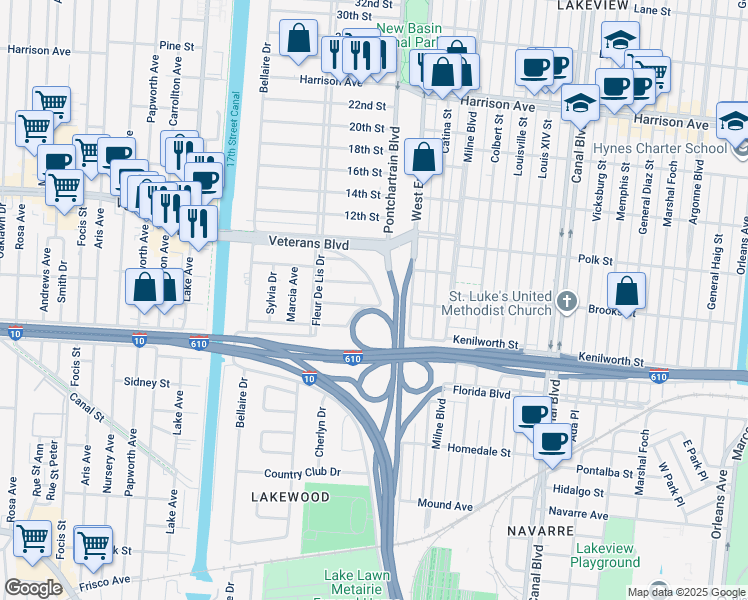 map of restaurants, bars, coffee shops, grocery stores, and more near 226 Kenilworth Street in New Orleans
