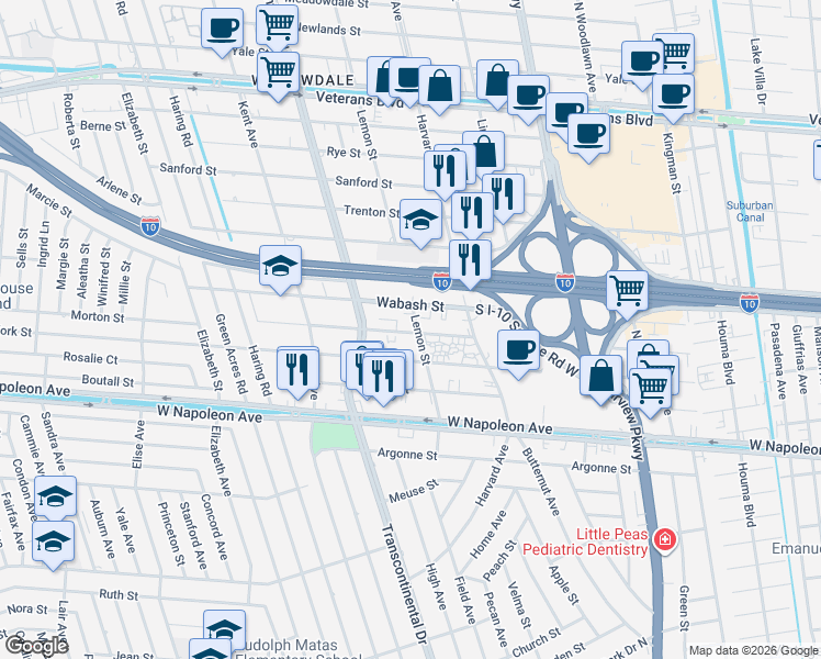 map of restaurants, bars, coffee shops, grocery stores, and more near 4929 York Street in Metairie