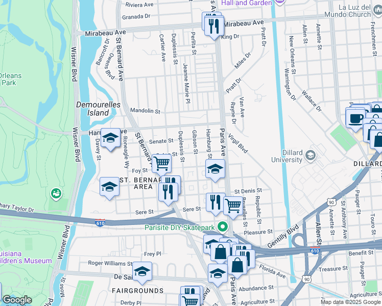 map of restaurants, bars, coffee shops, grocery stores, and more near 1477 Caton Street in New Orleans