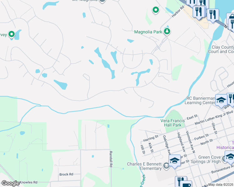map of restaurants, bars, coffee shops, grocery stores, and more near 1706 Colonial Drive in Green Cove Springs