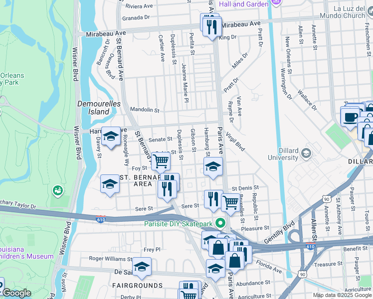 map of restaurants, bars, coffee shops, grocery stores, and more near 1471 Caton Street in New Orleans
