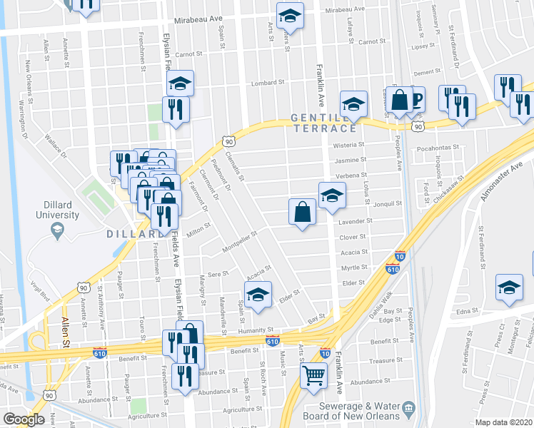 map of restaurants, bars, coffee shops, grocery stores, and more near 3831 Clematis St in New Orleans