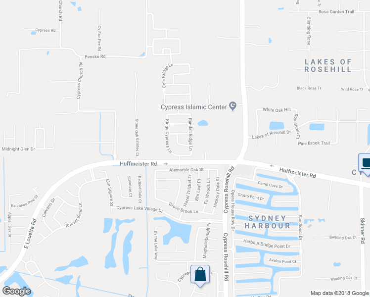 map of restaurants, bars, coffee shops, grocery stores, and more near 18111 Ravensbrook Lane in Cypress