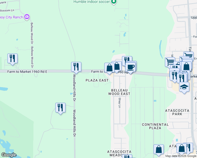map of restaurants, bars, coffee shops, grocery stores, and more near 4410 Farm to Market 1960 in Humble