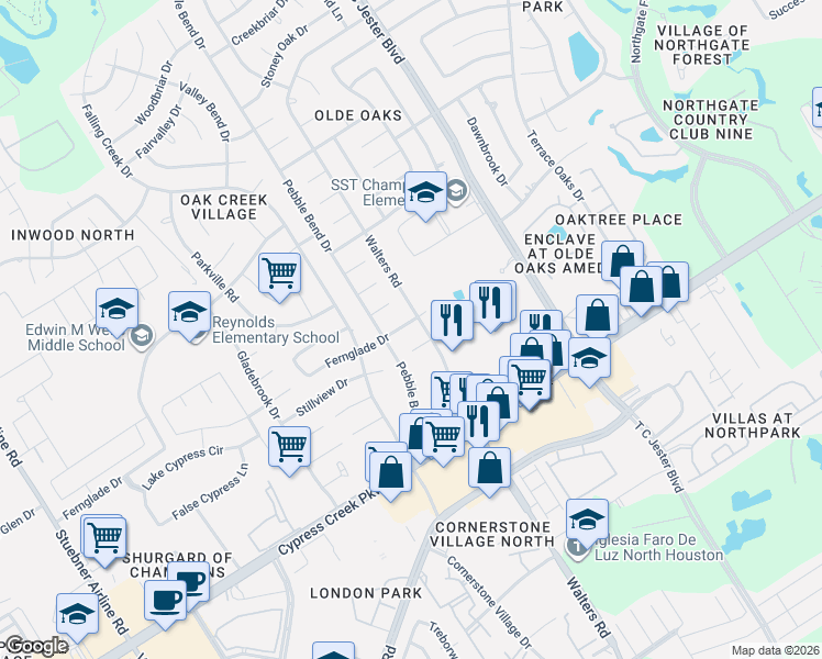 map of restaurants, bars, coffee shops, grocery stores, and more near 3602 Windbriar Court in Houston