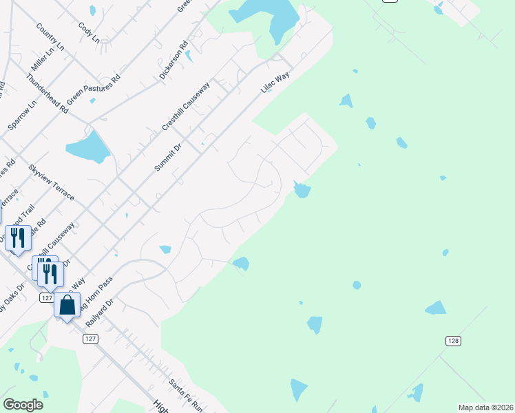 map of restaurants, bars, coffee shops, grocery stores, and more near 375 Duchess Pass in Kyle