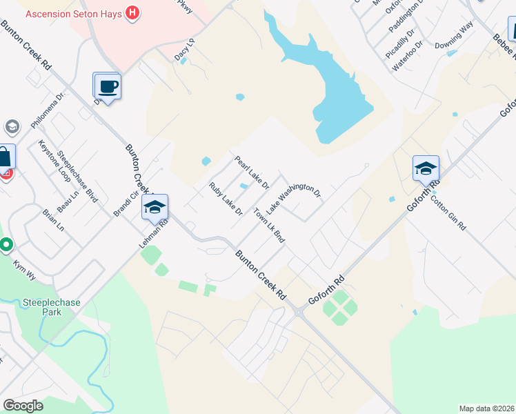 map of restaurants, bars, coffee shops, grocery stores, and more near 203 Loon Lake Drive in Kyle