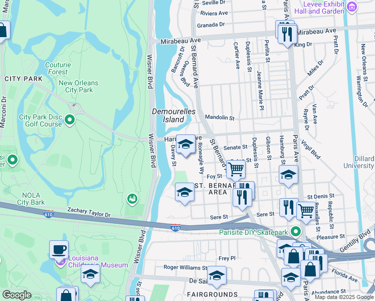 map of restaurants, bars, coffee shops, grocery stores, and more near 1200 Senate Street in New Orleans