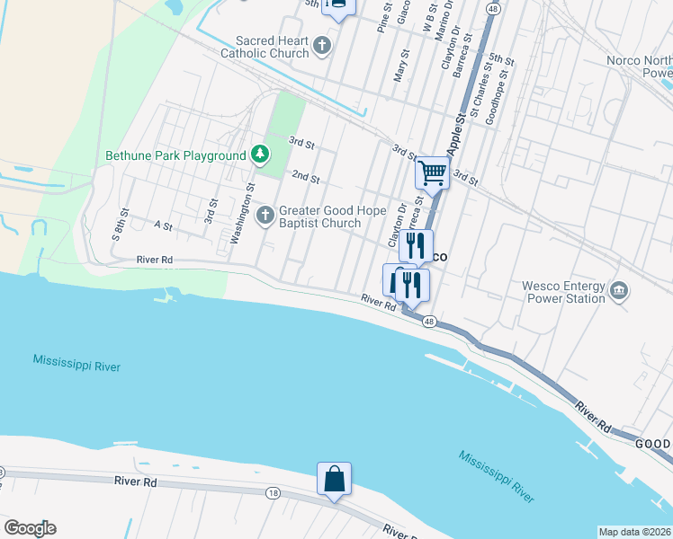 map of restaurants, bars, coffee shops, grocery stores, and more near 19 Mary Street in Norco