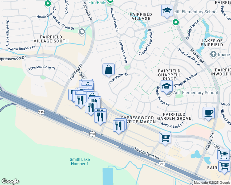 map of restaurants, bars, coffee shops, grocery stores, and more near 21319 Pebble Pine Trail in Cypress
