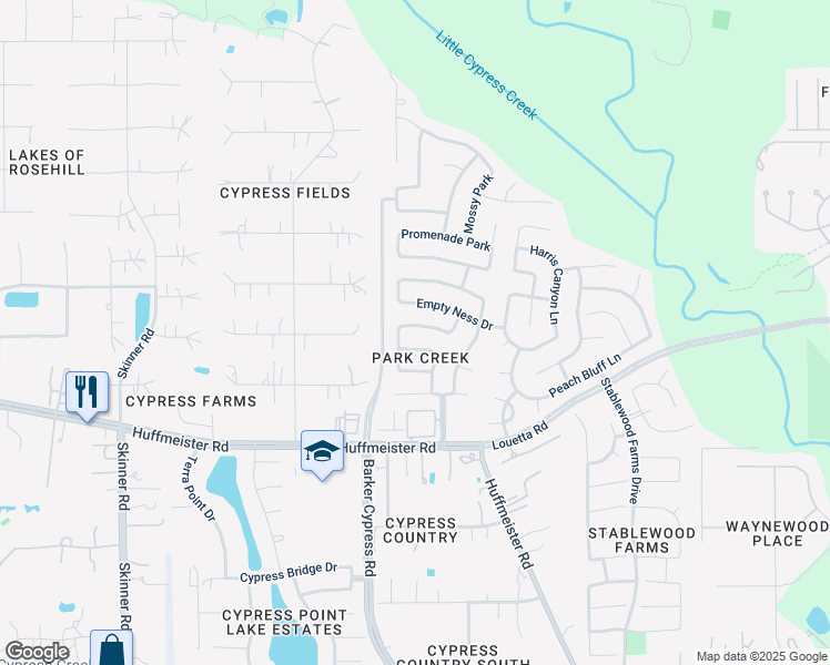 map of restaurants, bars, coffee shops, grocery stores, and more near 16826 Tree Star Lane in Cypress