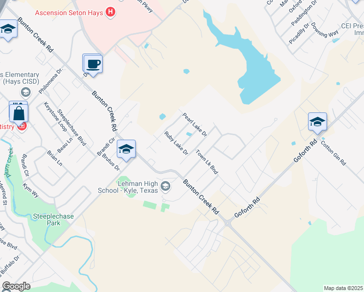 map of restaurants, bars, coffee shops, grocery stores, and more near 108 Mood Lake Drive in Kyle