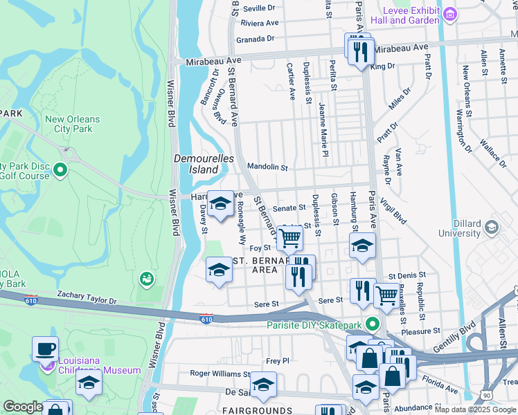 map of restaurants, bars, coffee shops, grocery stores, and more near in New Orleans