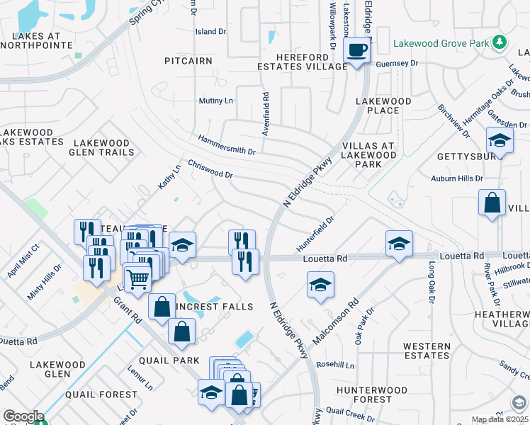 map of restaurants, bars, coffee shops, grocery stores, and more near 12710 Ivyforest Drive in Cypress