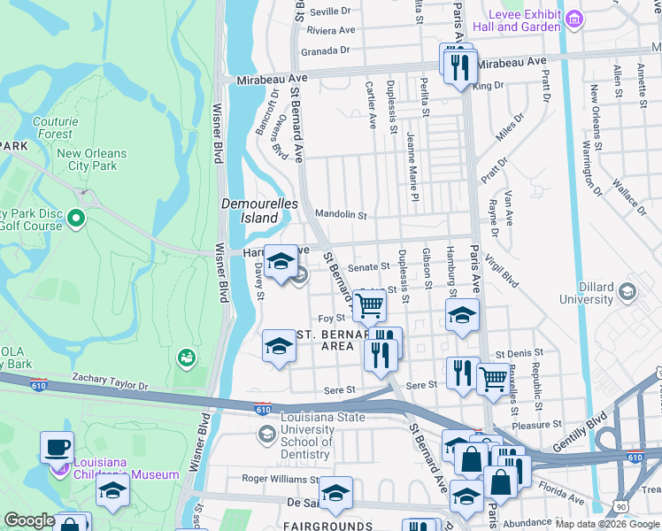 map of restaurants, bars, coffee shops, grocery stores, and more near in New Orleans