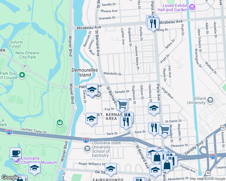 map of restaurants, bars, coffee shops, grocery stores, and more near in New Orleans