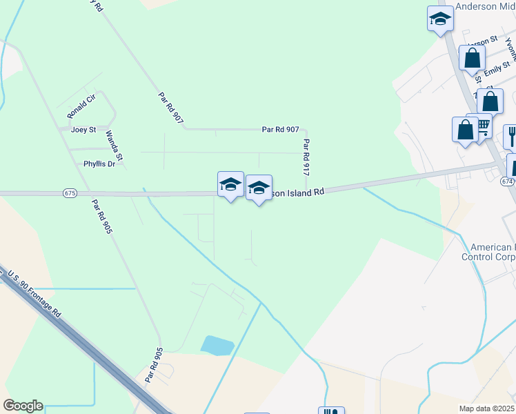 map of restaurants, bars, coffee shops, grocery stores, and more near 2305 Jefferson Island Road in New Iberia