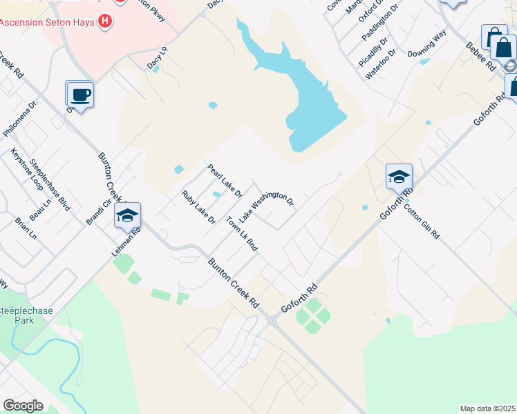 map of restaurants, bars, coffee shops, grocery stores, and more near 109 Spillway Drive in Kyle
