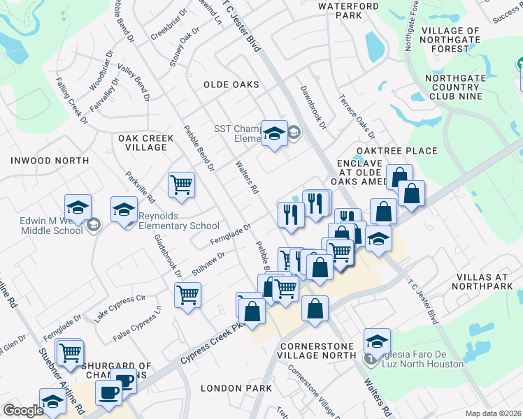 map of restaurants, bars, coffee shops, grocery stores, and more near 3602 Windbriar Court in Houston