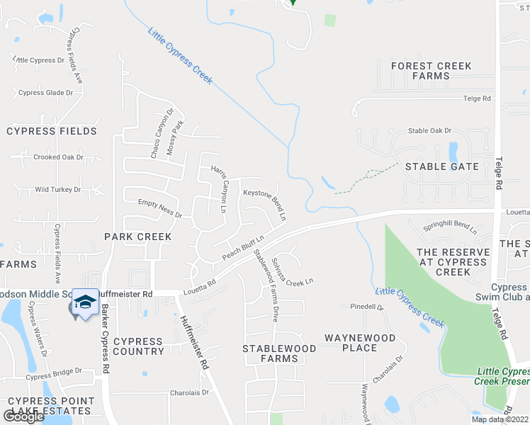 map of restaurants, bars, coffee shops, grocery stores, and more near 15226 Monarch Creek Lane in Cypress