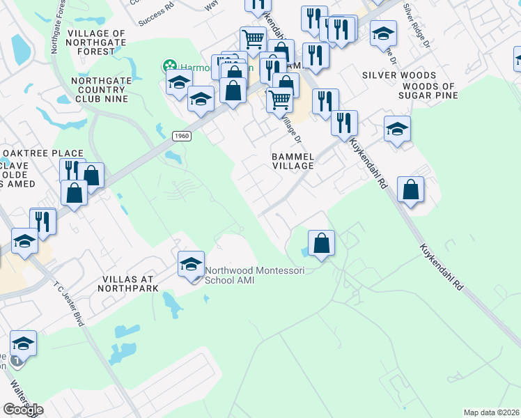 map of restaurants, bars, coffee shops, grocery stores, and more near 2658 Bammelwood Drive in Houston
