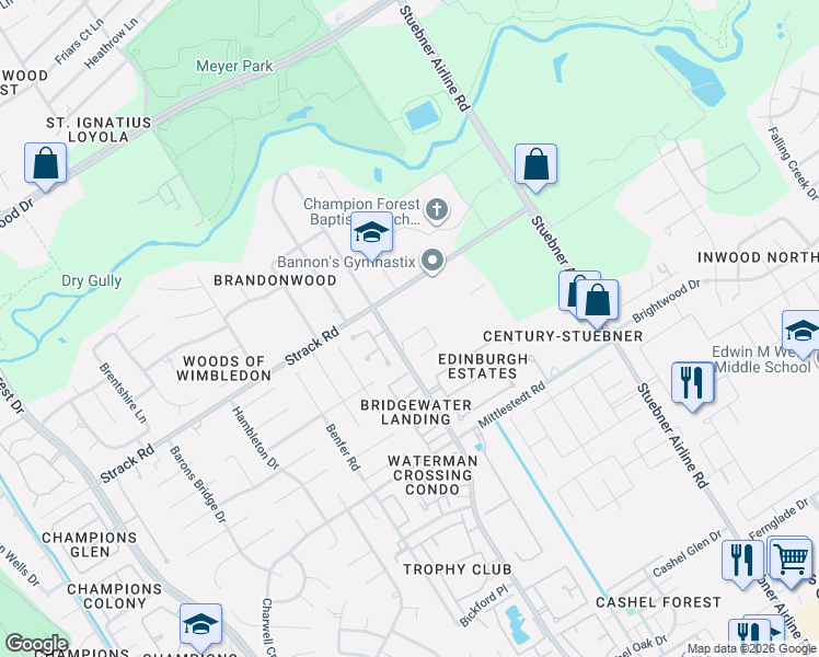 map of restaurants, bars, coffee shops, grocery stores, and more near 4727 Strack Road in Houston