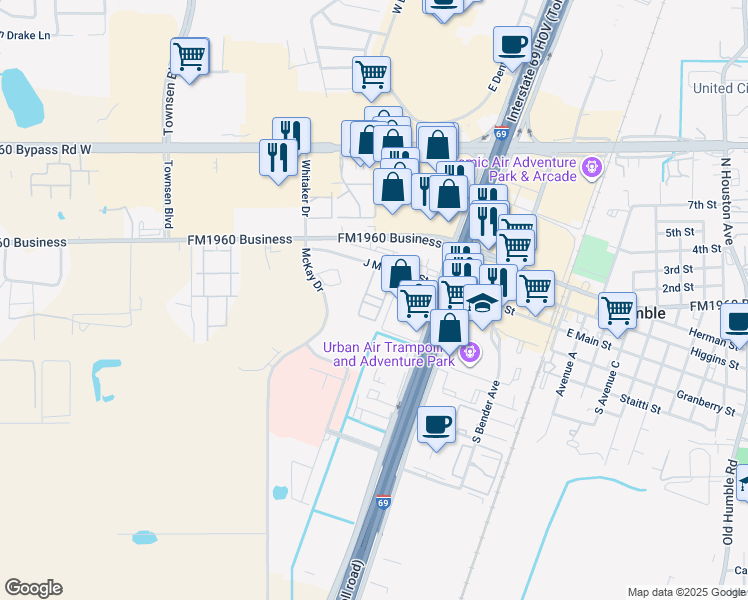 map of restaurants, bars, coffee shops, grocery stores, and more near 9850 J M Hester Rd in Humble