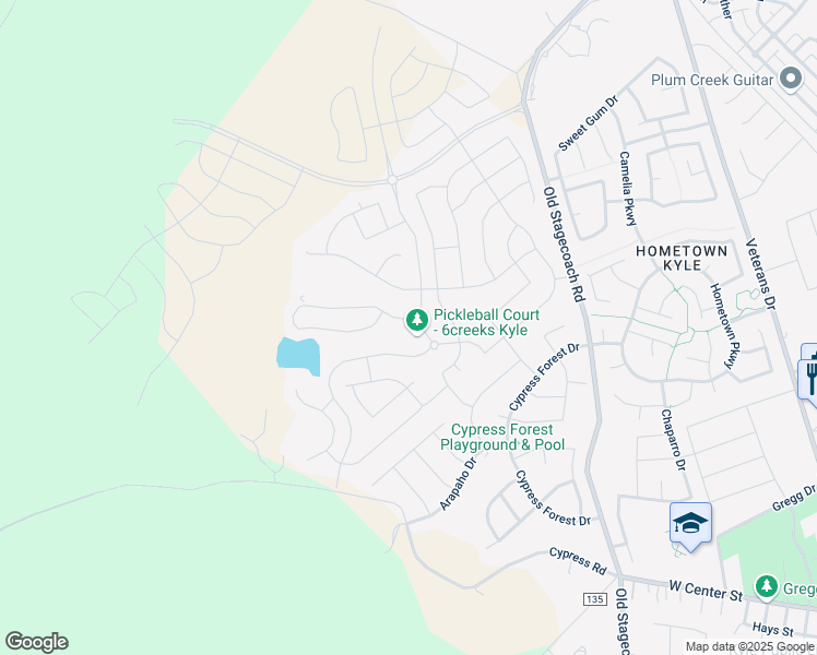 map of restaurants, bars, coffee shops, grocery stores, and more near 463 Painted Creek Way in Kyle
