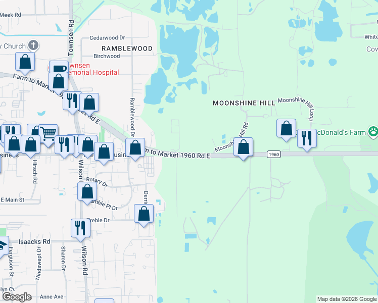 map of restaurants, bars, coffee shops, grocery stores, and more near 2205 Farm to Market 1960 in Humble