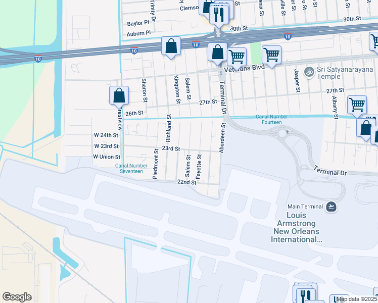 map of restaurants, bars, coffee shops, grocery stores, and more near 226 23rd Street in Kenner