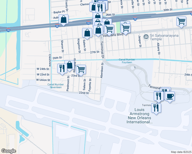 map of restaurants, bars, coffee shops, grocery stores, and more near 2306 Greenwood Street in Kenner