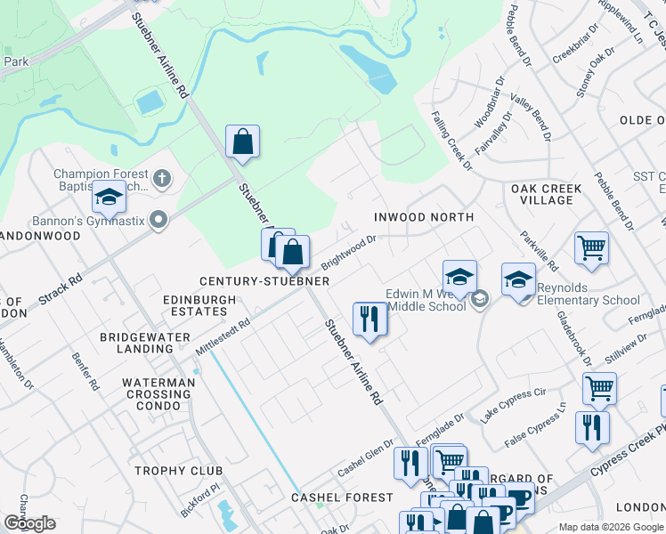 map of restaurants, bars, coffee shops, grocery stores, and more near 4314 Brightwood Drive in Houston