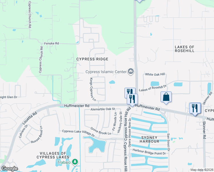 map of restaurants, bars, coffee shops, grocery stores, and more near 15914 Randall Ridge Lane in Cypress