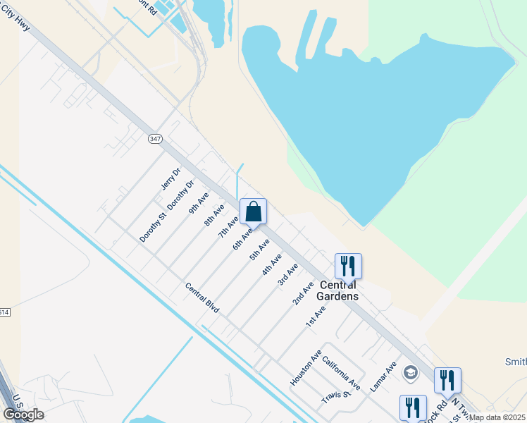 map of restaurants, bars, coffee shops, grocery stores, and more near 3920 Twin City Highway in Groves