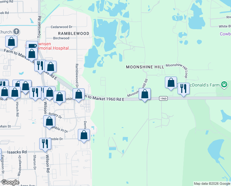 map of restaurants, bars, coffee shops, grocery stores, and more near 834 Moonshine Hill Road in Humble