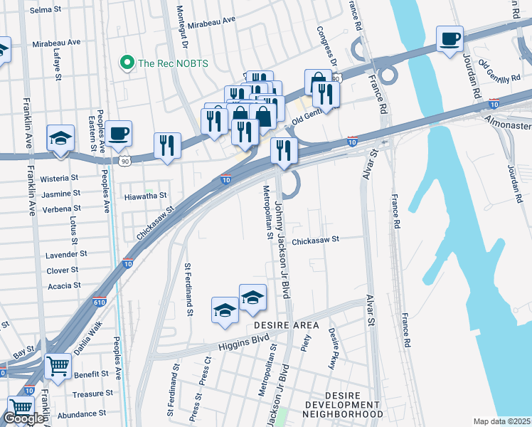 map of restaurants, bars, coffee shops, grocery stores, and more near 3922 Metropolitan Street in New Orleans