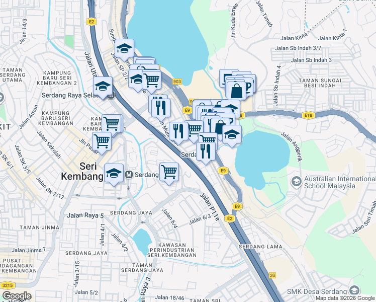 map of restaurants, bars, coffee shops, grocery stores, and more near in Seri Kembangan