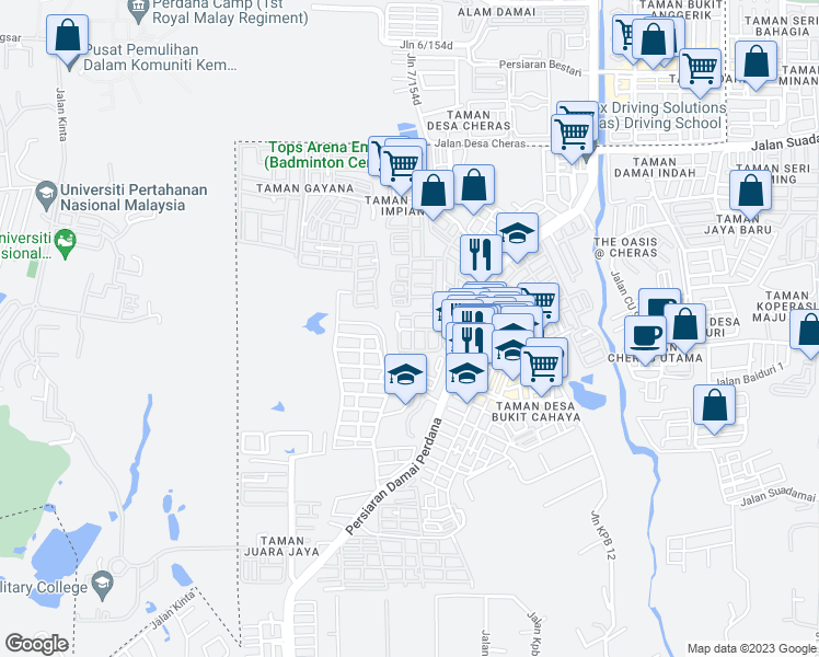 map of restaurants, bars, coffee shops, grocery stores, and more near Jalan Damai Impian 3 in Kuala Lumpur